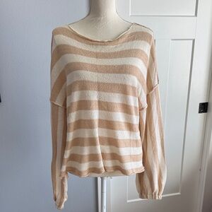 By Together Tan and Cream Striped Long Sleeve Top